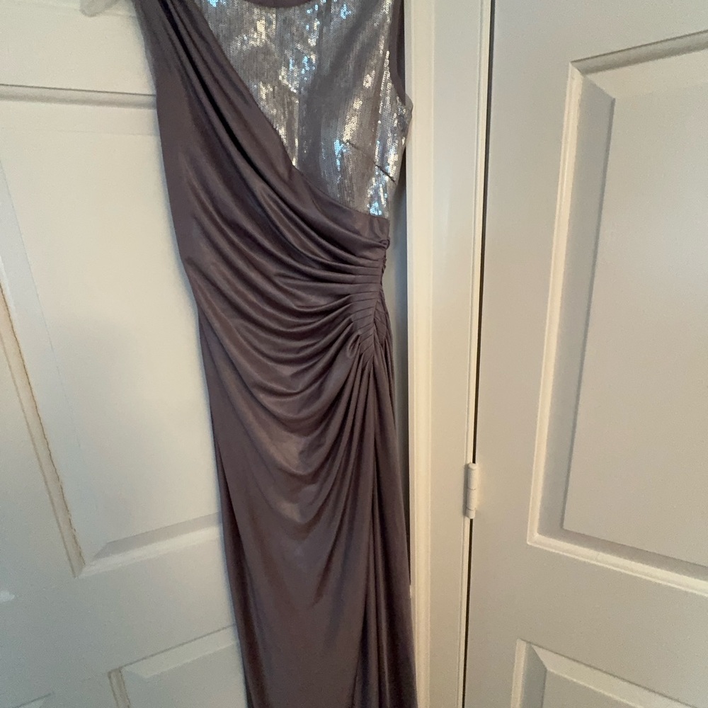 Adrianna Papell One Shoulder Silver and Gray Dress